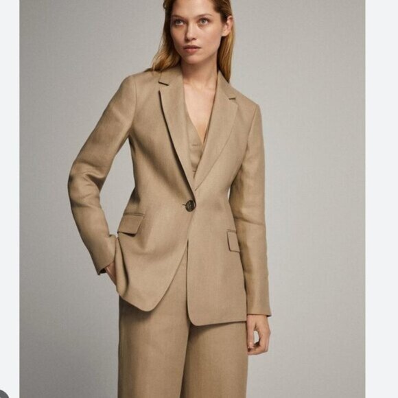 Massimo Dutti Linen Blend Beige Blazer - Picture 1 of 7